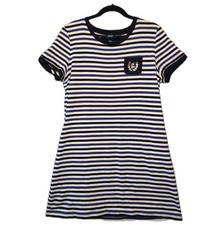 CHAPS Ralph Lauren Striped Jersey Shirt Dress Womens XL Pocket Patch Logo Crest