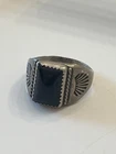 Vintage Navajo Sterling Silver Black Onyx Rectangle Men's Ring 10.5 1960s-70s