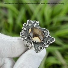 Natural Peanut Wood Jasper Sterling Silver Daughter Statement New Ring Size 6.75