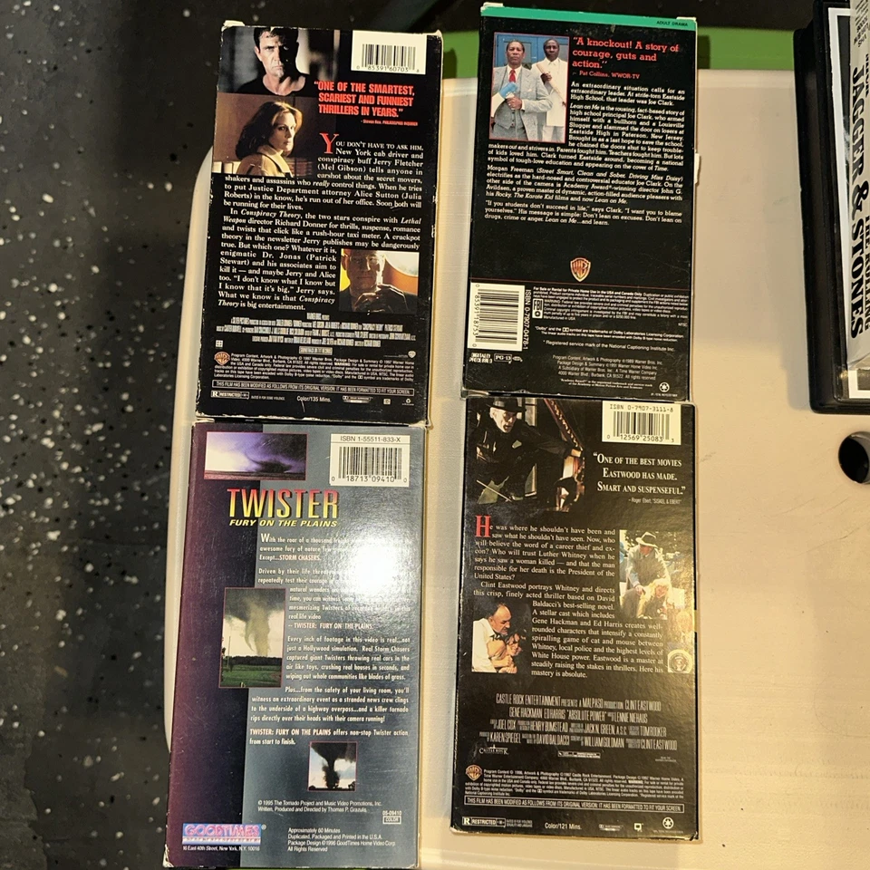 Lot Of Four VHS Conspiracy Theory Twister Lean On Me Absolute Power Foto 2 de 2