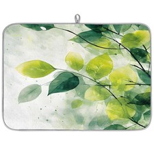 Dish Drying Mat Watercolor Green Leaves Coffee Bar Mat Large 18x24 Inch