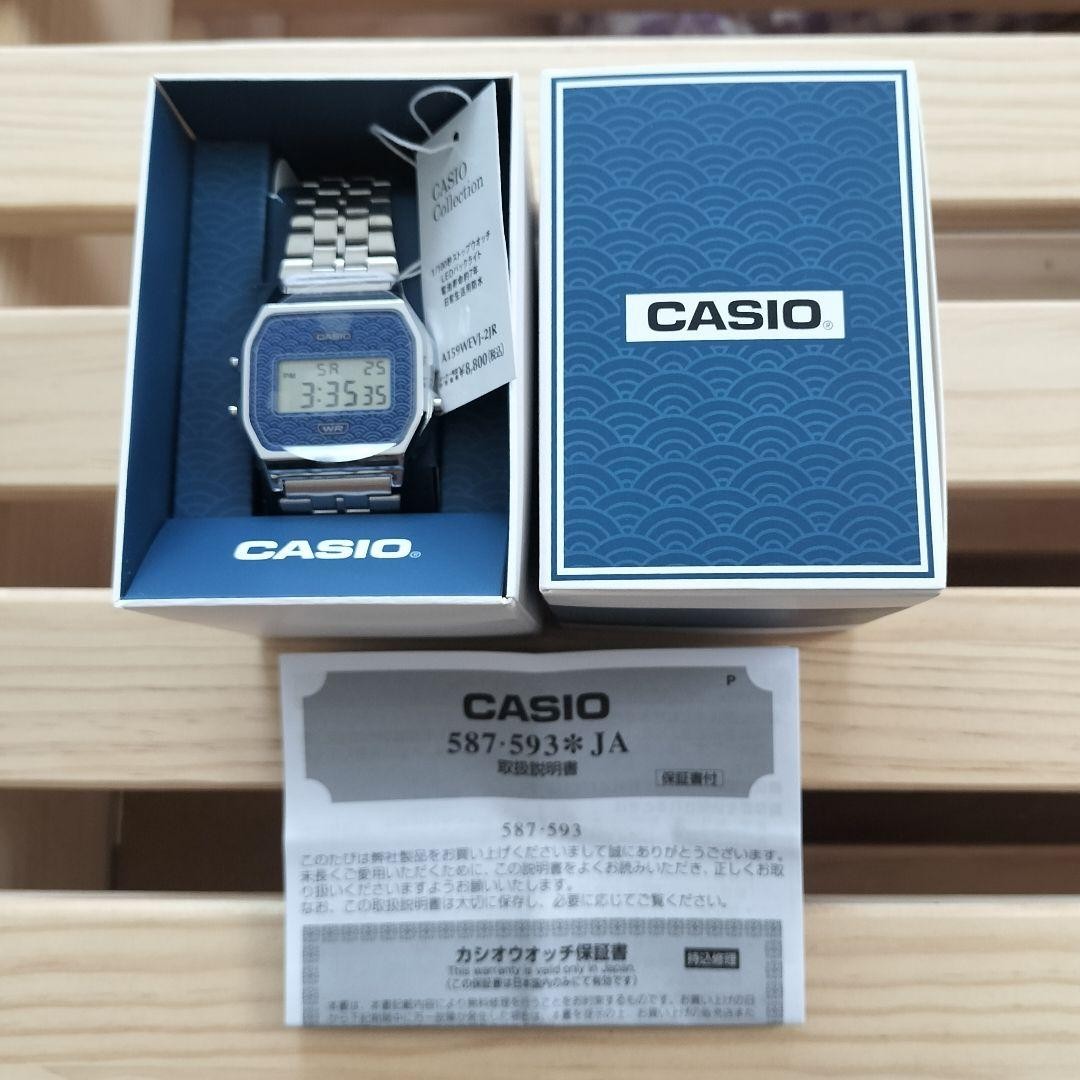 Casio A159WEVJ 2JR Watch Classic Seigaiha Blue Dial Digital