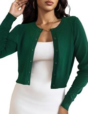 Women's Cropped Bolero Cardigan Button Down Long Sleeve Knit Sweater Lightweight