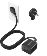 Flat Extension Cord 6 Feet - Right Angled Flat Plug Power Strip, 3 Grounded Plug