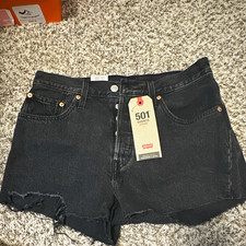 Levi's 501 High Rise Black Dark Wash Denim Cut Off Shorts Women's 28