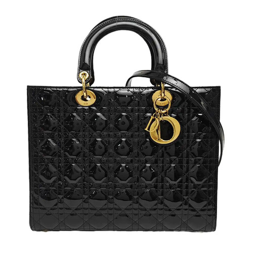 【Authentic】 DIOR Lady Dior Black Patent leather Handbags (DDP)