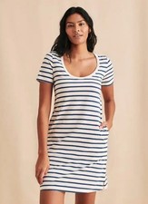 Faherty Merritt T-Shirt Dress Amagansett Stripe Organic Cotton Button Back L