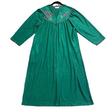 Appel Robe Women Large Velour Housecoat Pocket Full Zipper Green USA Vintage