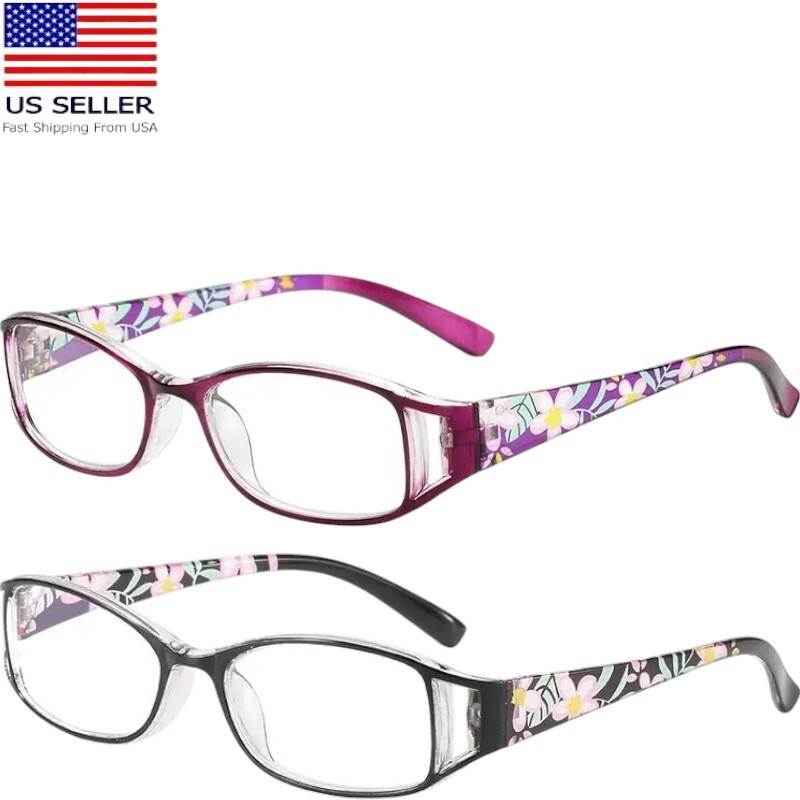 Classic Rectangle Floral Temple Reading Glasses +3.00 Strength 2-Piece Set-image
