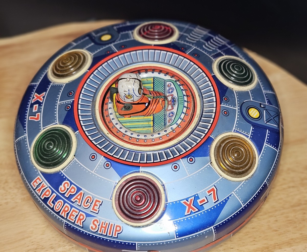 Vintage X-7 Space Explorer Ship MT Trademark Battery Litho Vintage X-7 Space Explorer Ship MT Trademark Battery Litho