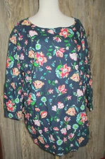 Time and Tru Sz XXXL 22 Bell Slv Navy Floral Top Womens Boho Cottage Core Office