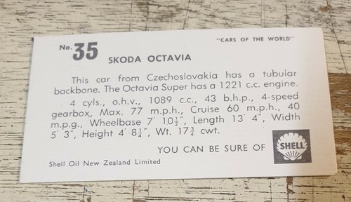 1960 SKODA OCTAVIA Shell Oil NZ Collector Card - Picture 2 of 2
