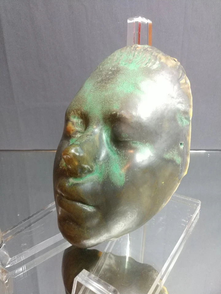 MASCARILLA DE MUERTE FACIAL DE CERÁMICA BRONCEADA DE 8" tamaño natural verde negro HECHA A MANO de colección MCM Foto 4 de 4