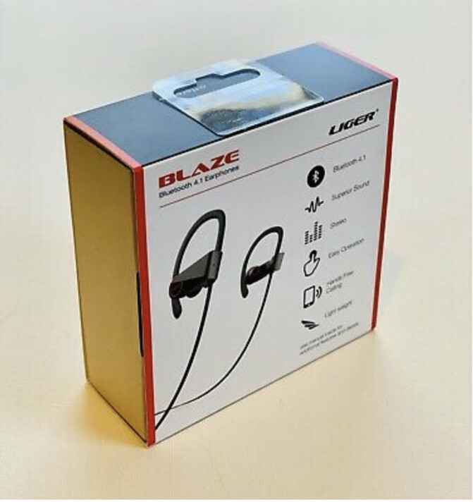 Liger BLAZE Bluetooth 4.1 Earphones Sweatproof Wireless Earbuds Noise Cancelling