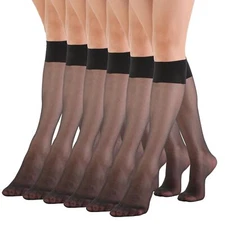 EVERSWE 6 Pairs Women's Sheer Knee High Stockings 15D BlackOne Size