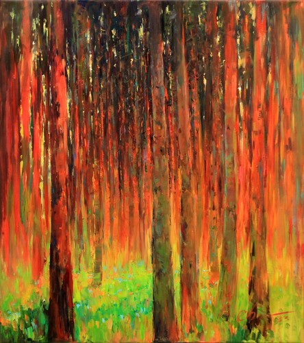 Forest tree painting Original art Impressionism Oil on canvas by S Chernyakovsky