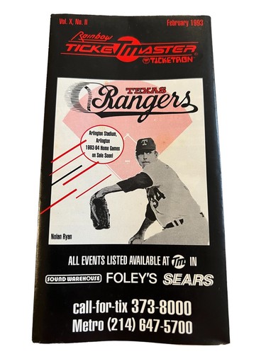 February 1993 Rainbow Ticketmaster Brochure Nolan Ryan Texas Rangers Baseball