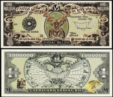 Zodiac Capricorn Million Dollar Bill, The Goat - Lot of 2 Bills