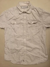 Pd & C Men Short Sleeve Button Shirt Small White Geometric Floral Repeat Western