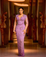 Sparkle Plus Size Evening Dresses Long Sleeve Mermaid Lace Beads Party Prom Gown
