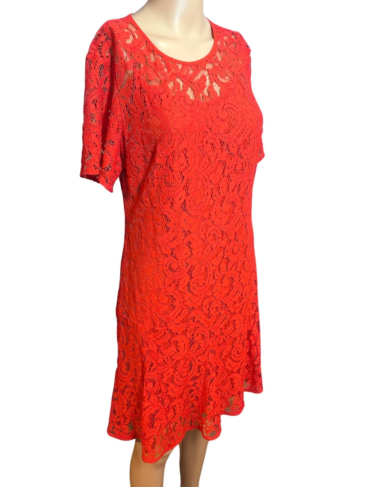 Abito Michael Kors pizzo granatina foderato godet sexy lunghezza ginocchio arancione taglia 10