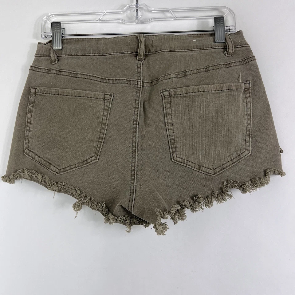 Mudd Jean Shorts Womens Size 13 Green Denim Hot Pants Low Rise Cut Off Lace Trim - Image 4 of 4