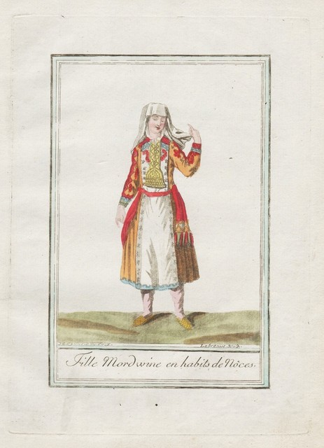 Russia Mordovia Mordvins Ural Grasset Tracht costume Kupferstich engraving 1780 Russia Mordovia Mordvins Ural Grasset Tracht costume Kupferstich engraving 1780