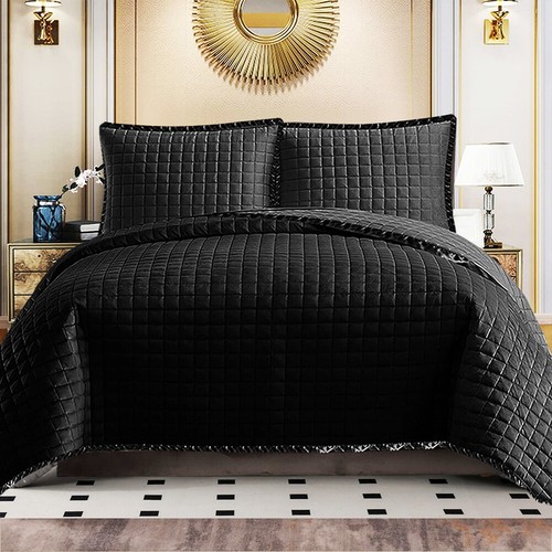 3 Piece Quilted Bedspread Bed Throw Bedding Set Single Double King Size Bed Sets - Picture 3 of 19