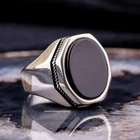 925-Sterling Silver Handmade Unique Gemstone Black Onyx Men's Ring Silver-Solid