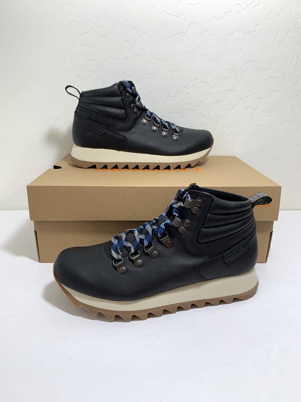 Merrell Alpine Hiker Boots Vegan Stivaletti stringati in pelle neri taglia 7 NUOVI