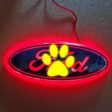 1pc Red Light LED Tailgate Badge Front Grille Emblem Badge Nameplate For Ford