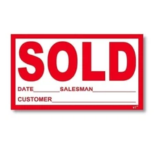 Versa-Tags Sold Stickers with Red Lettering on White Background (Pack of 100)