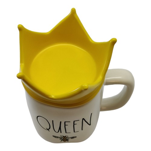 Tazza ape regina in ceramica bianca Rae Dunn con coperchio topper corona gialla - Foto 6 di 12
