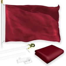 G128 Combo : 5 Ft Flagpole WH & Burgundy Color Flag 2.5x4 Ft Printed 150D Poly