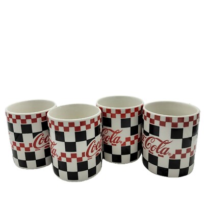 4 Coca-Cola Vintage 1996 Gibson Checkered Coffee Cup / Mug 1 small chip as pic