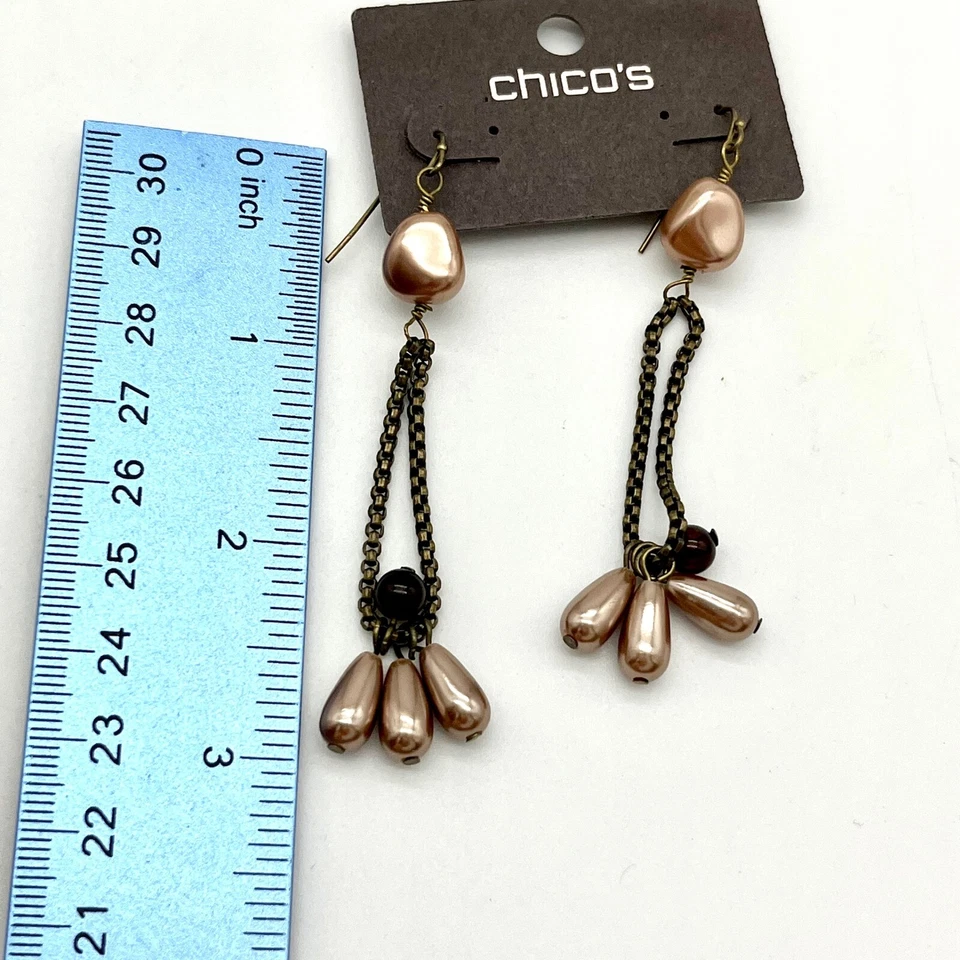 Висячие серьги-капли Chico с бронзовой цепочкой и искусственным жемчугом - Изображение 4 из 4