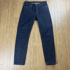 Asket Jeans Men 30x32 Blue Raw Denim Button Fly Straight Leg Made in Italy