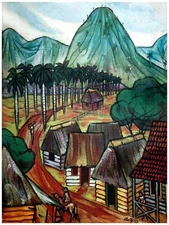 7482.Decoration Poster.Home Room interior design art.Decor.Landscape with huts