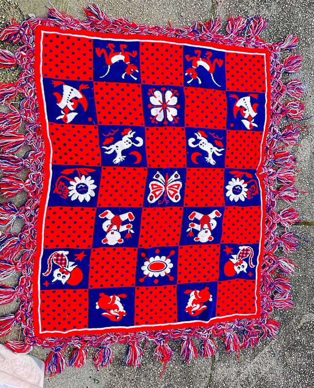 Vintage Baby = Blanket RED AND BLUE