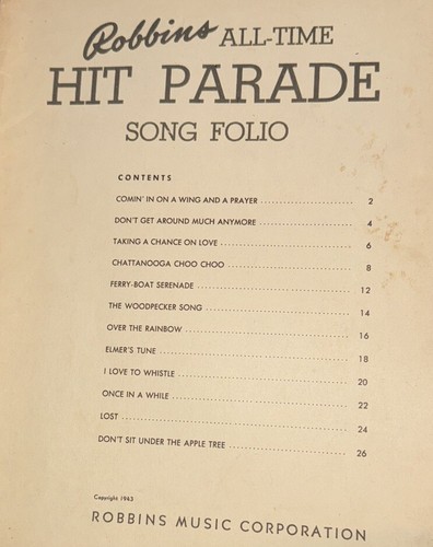 Robin’s All-Time Hit Parade solo folio copyright 1943 partituras libro