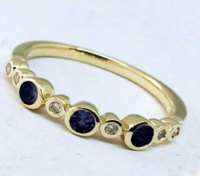 R159 Genuine 9K Gold Natural Sapphire & Diamond Eternity Ring 3-stone Trilogy 