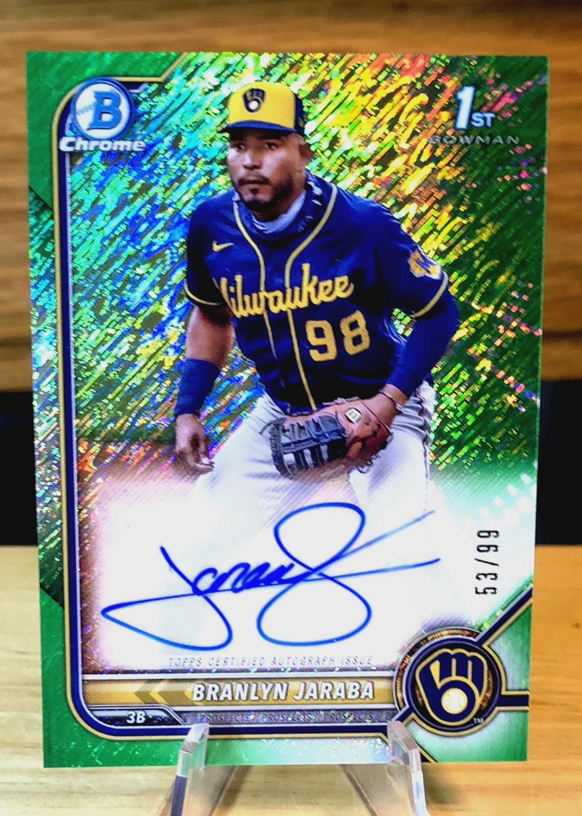 2022 Bowman Chrome 1st Green Shimmer Autograph #'d 53/99 BRANLYN JARABA CPA-BJ