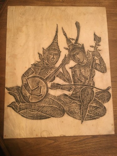 Vintage Original Thailand Temple Rubbing- 1960's- Mulberry/ Rice Paper - Imagen 1 de 5