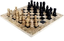 JT Handmade Fossil Coral and Black Marble Chess Set Game Original -12 inches