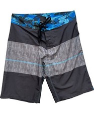 Burnside Mens Swim Boardshorts Size 32 Blue Gray Floral Striped Drawstring Beach