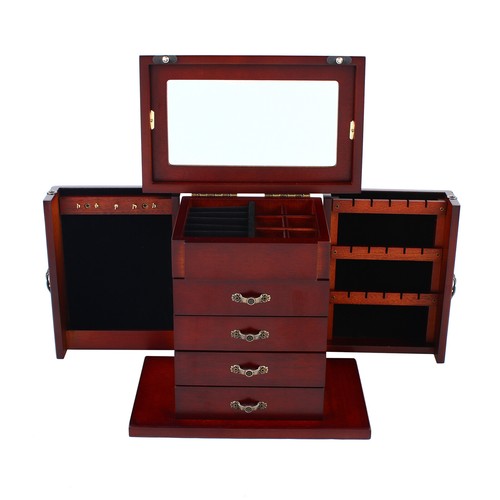 Joyero de madera vintage de gran capacidad para mujer organizador de joyas 5 capas EE. UU. - Imagen 3 de 12