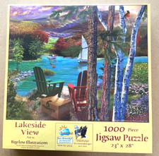 SunsOut 1000 Piece LAKESIDE VIEW Jigsaw Puzzle New Sealed Mountains, Sailboat