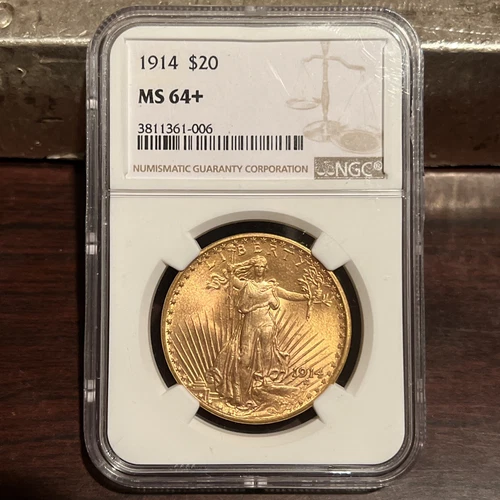 1914 $20 Saint Gaudens NGC MS64+ Gold Double Eagle Key Rarity Low Pop 21k In 70