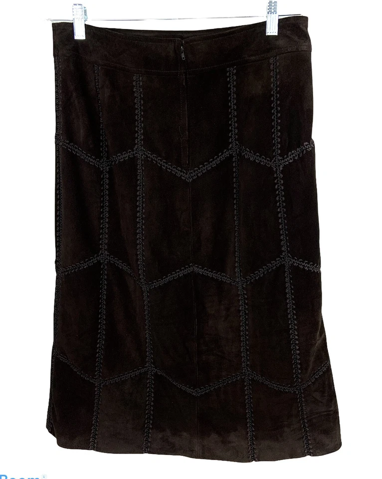 Falda Warehouse Gamuza Cuero Talla 8 Marrón Crochet Ribete Cremallera Espalda Boho Forrada Midi Foto 2 de 4