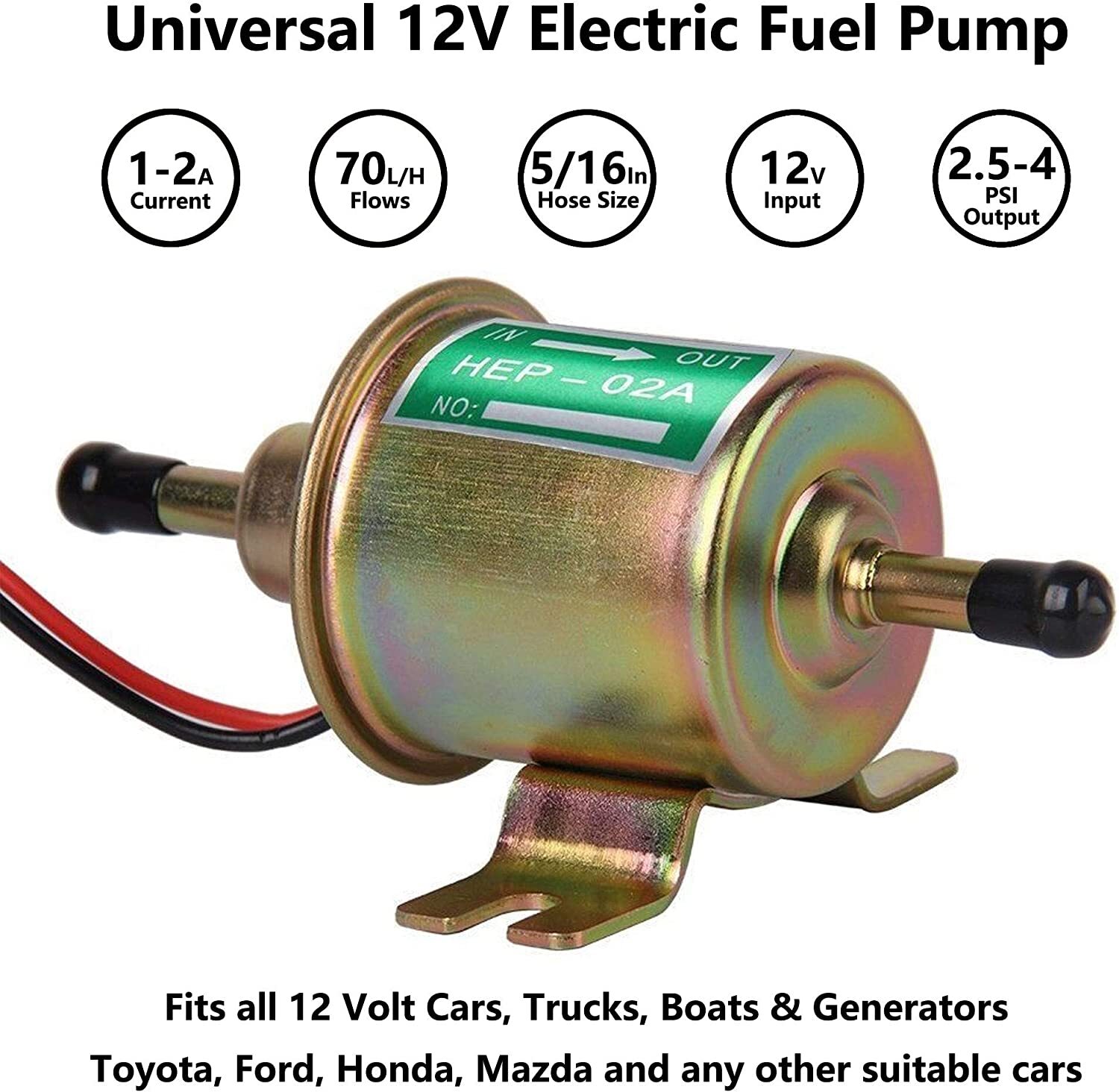 12V Inline Low Pressure Electric Fuel Pump HEP02A Universal 2.54PSI